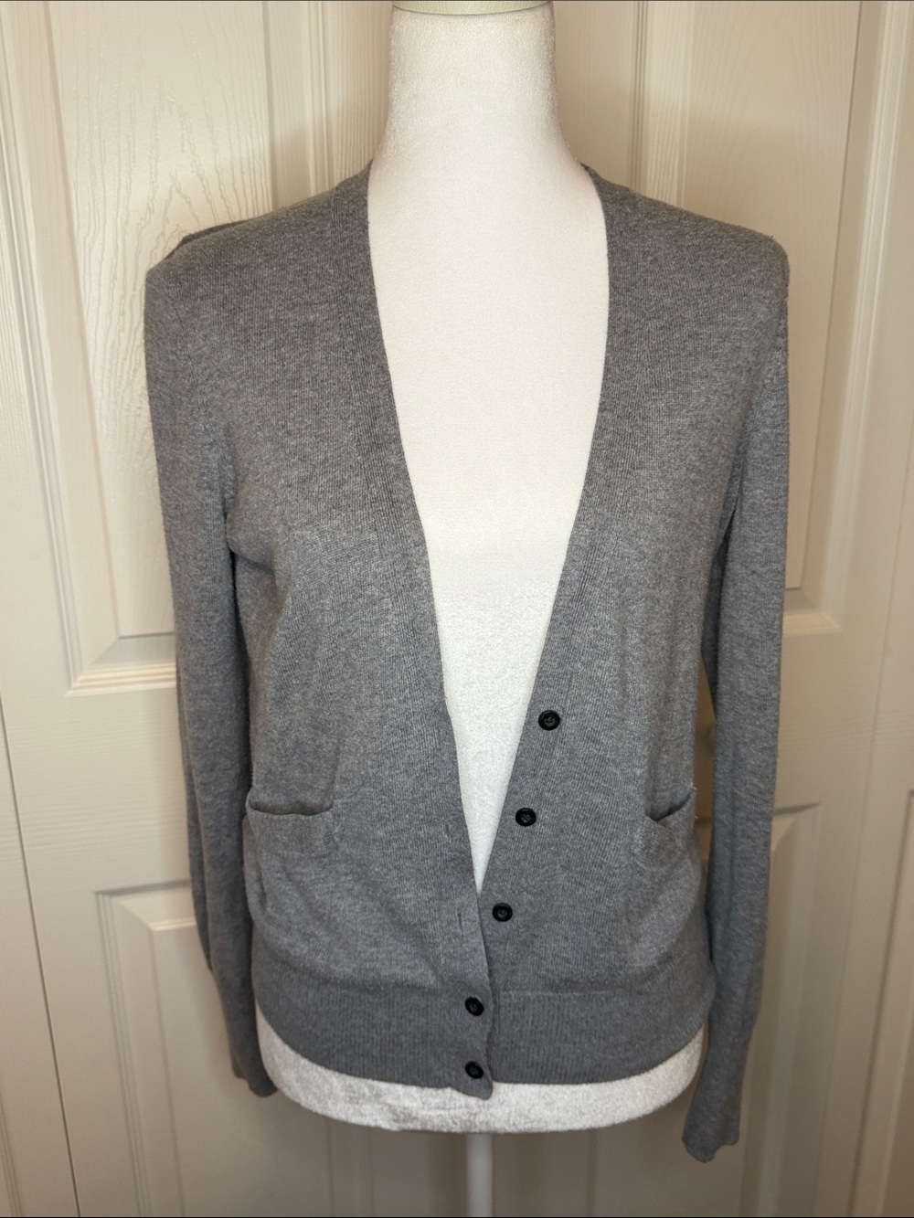 LOFT Gray V-Neck Button Pocket Cardigan